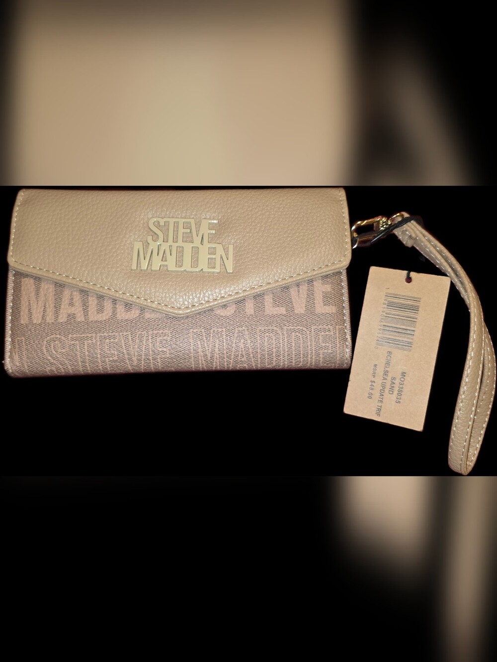 Steve Madden Beige Logo Wristlet Wallet